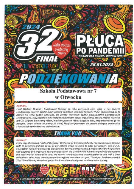 32 Finał WOŚP  z udziałem wolontariuszy z SP7