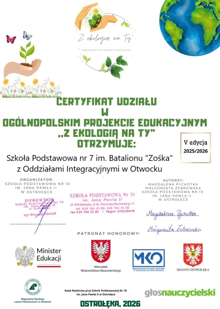 Zakończenie projektu edukacyjnego ''Z ekologią na Ty''